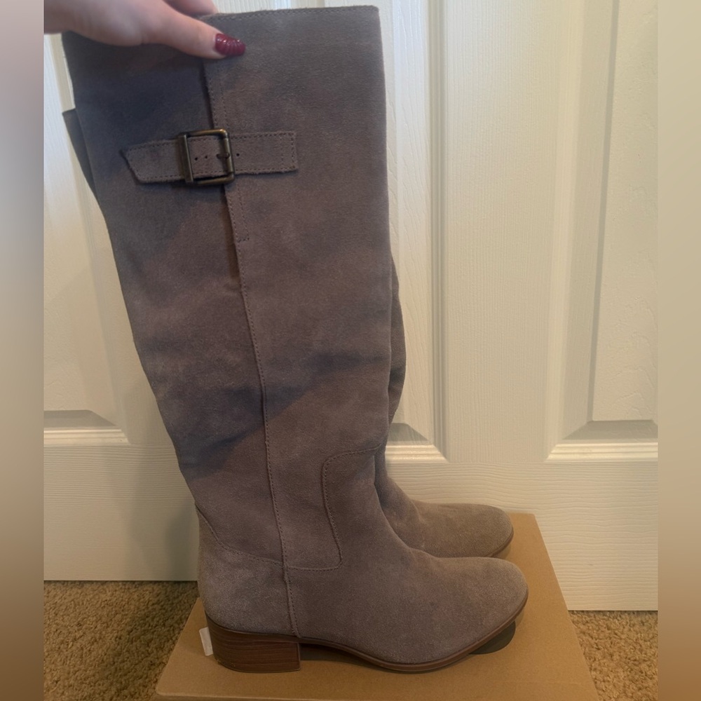 Steve Madden Gray Suede Knee-High Boots with Buckle